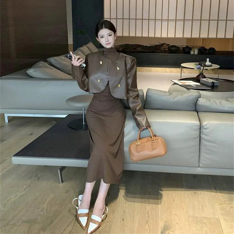 Maillard Salt Leather Turtleneck Coat Winter Style Essential