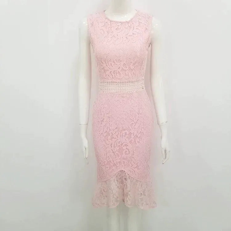 Elegant Lace Panel Bandage Dress With Hollow Out Detail