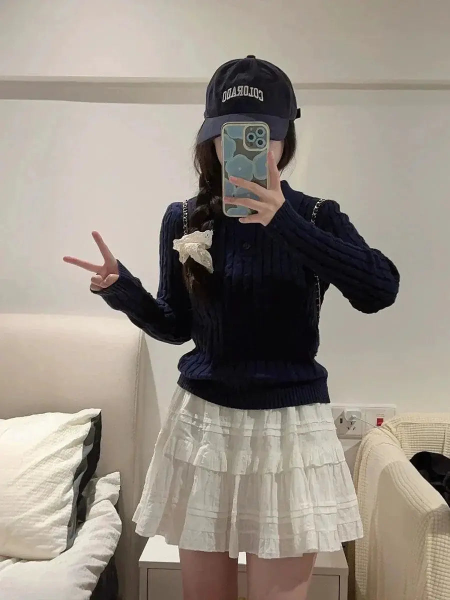 Spring White Ruffle Pettiskirt Korean Style Skirt For Women