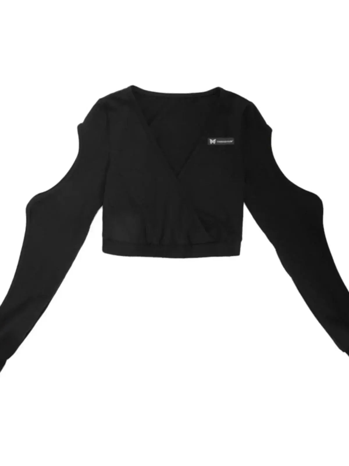 Gagaopt Black V Neck Top With Trendy Cutout Sleeve