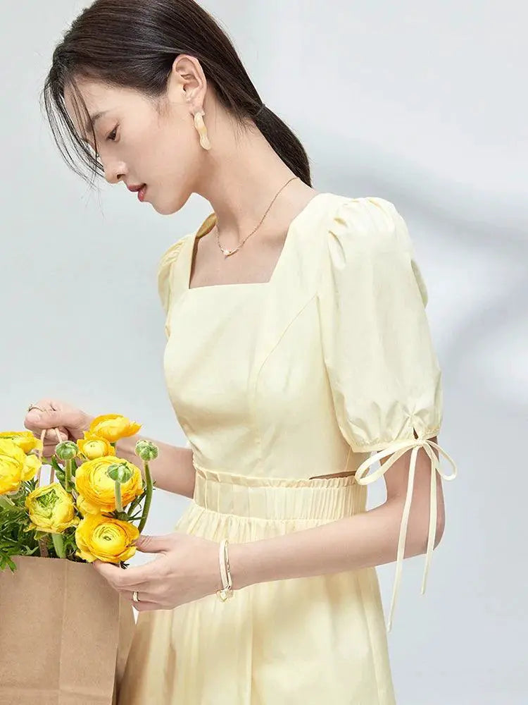 Square Collar A Line Dress Korean Chic Cotton Fashion