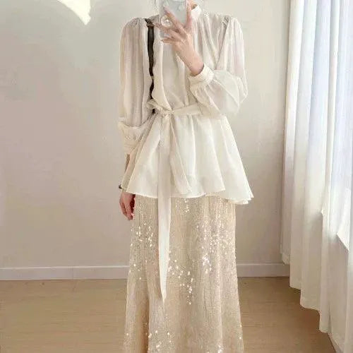 Elegant Ruffle Shirt With Waist Control Glamour Silhouette