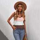 Womens Sleeveless Color Matching Casual Round Neck Vest