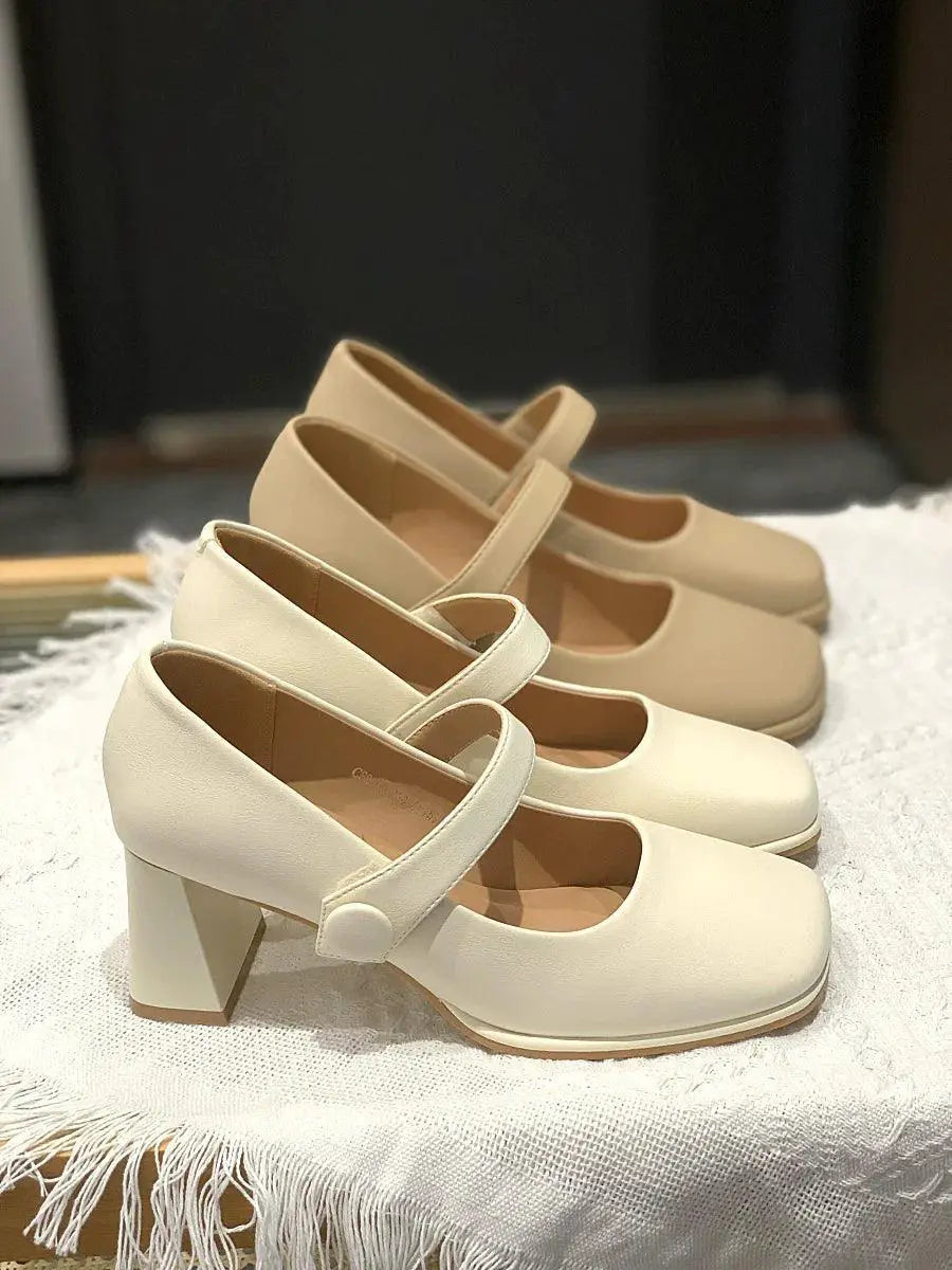 Fairy Style Square Toe Single Layer Shoes Buckle Strap
