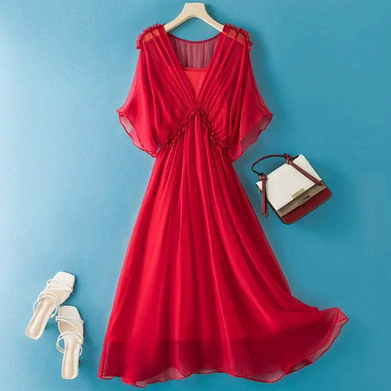 Famous Brand Elegant White Mulberry Silk Dress Slim Fit
