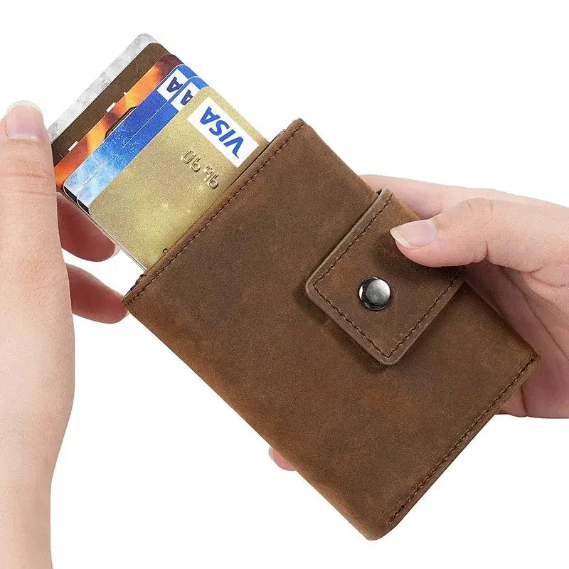 Crazy Horse Leather Automatic Card Holder Wallet For Men