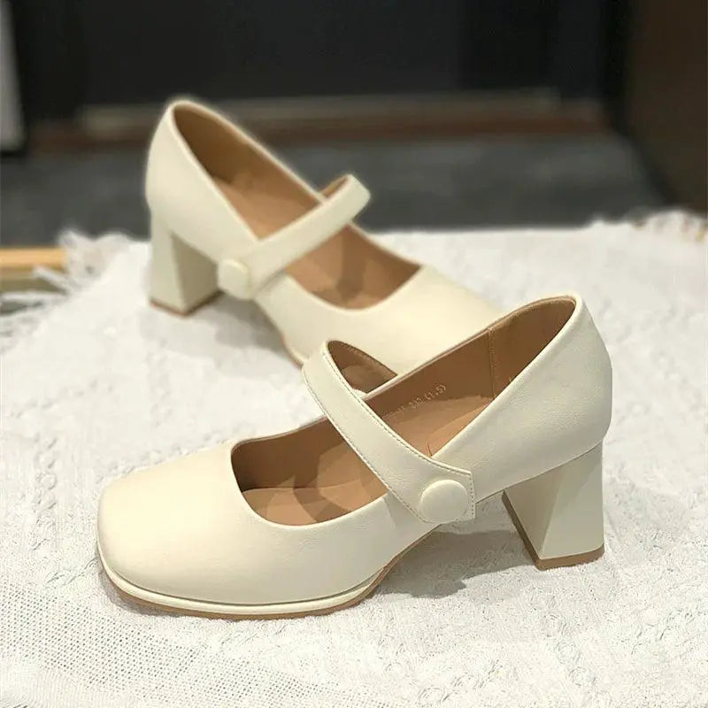 Fairy Style Square Toe Single Layer Shoes Buckle Strap