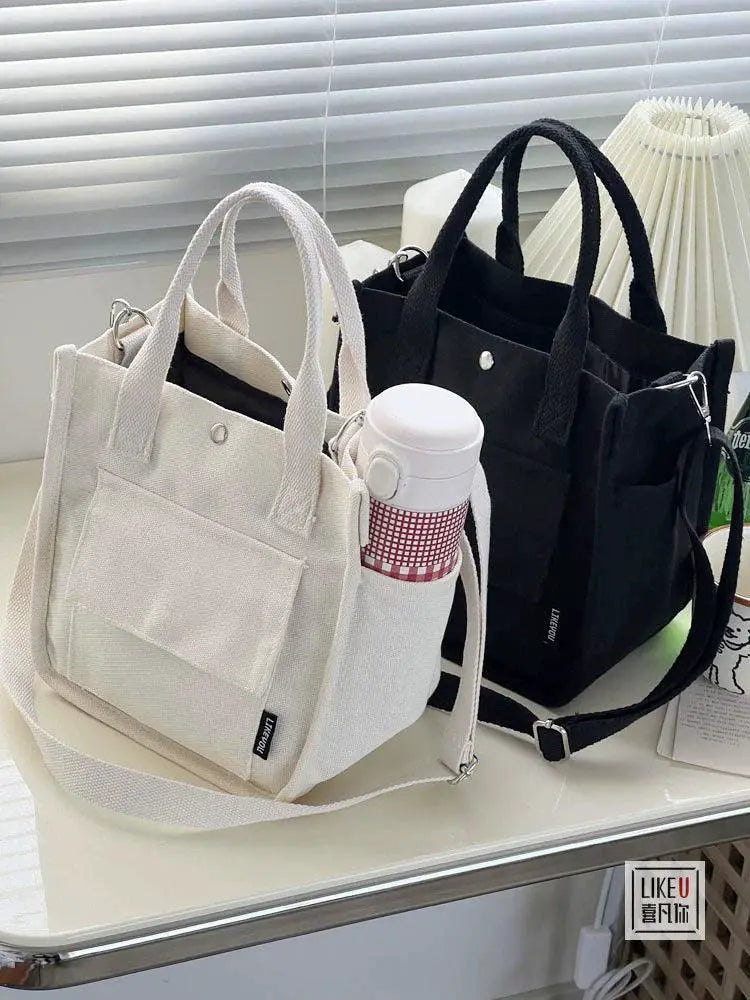 Canvas Tote Bag Chic Multi Pocket Carryall With Strap
