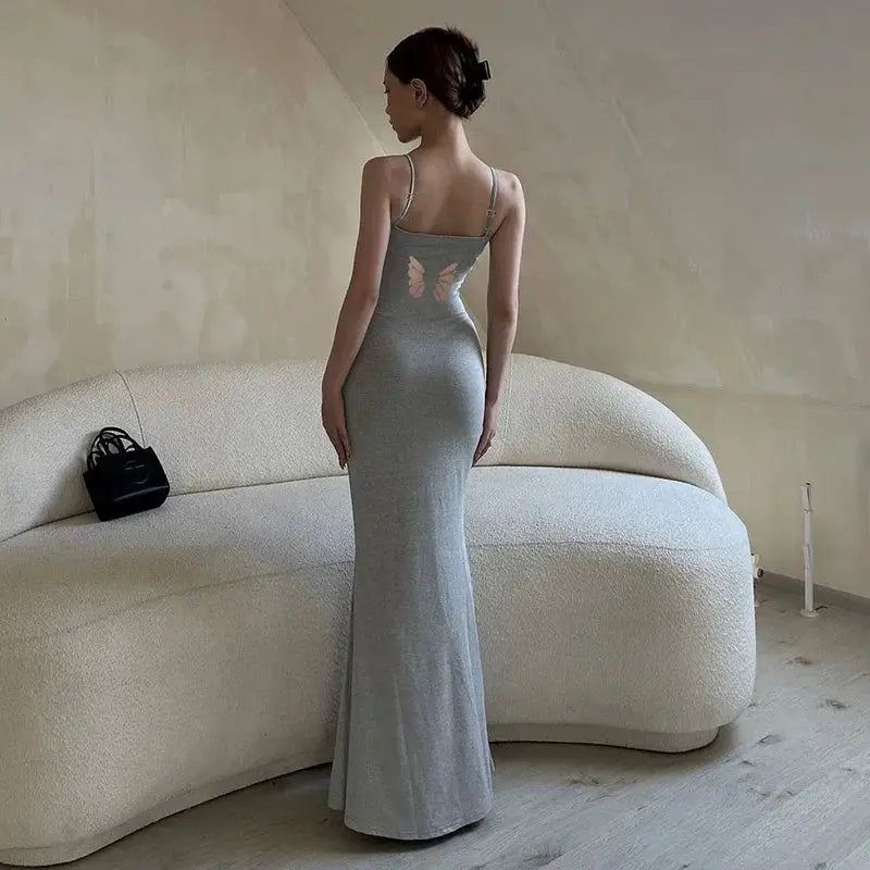 Fancy Butterfly Backless Slip Dress Summer Slim Fit