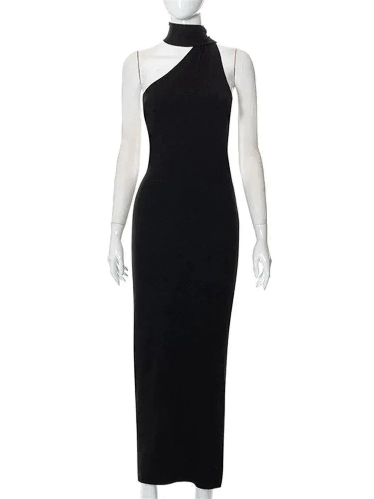 Ahagaga One Shoulder Halter Dress Versatile Elegance