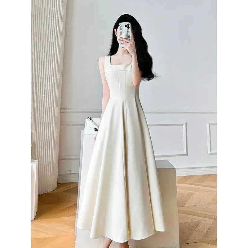 Slim White Suspender Dress Korean Fashion Elegance