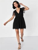Export Single Lu's Dark Pattern V Neck Swing Dress Gown