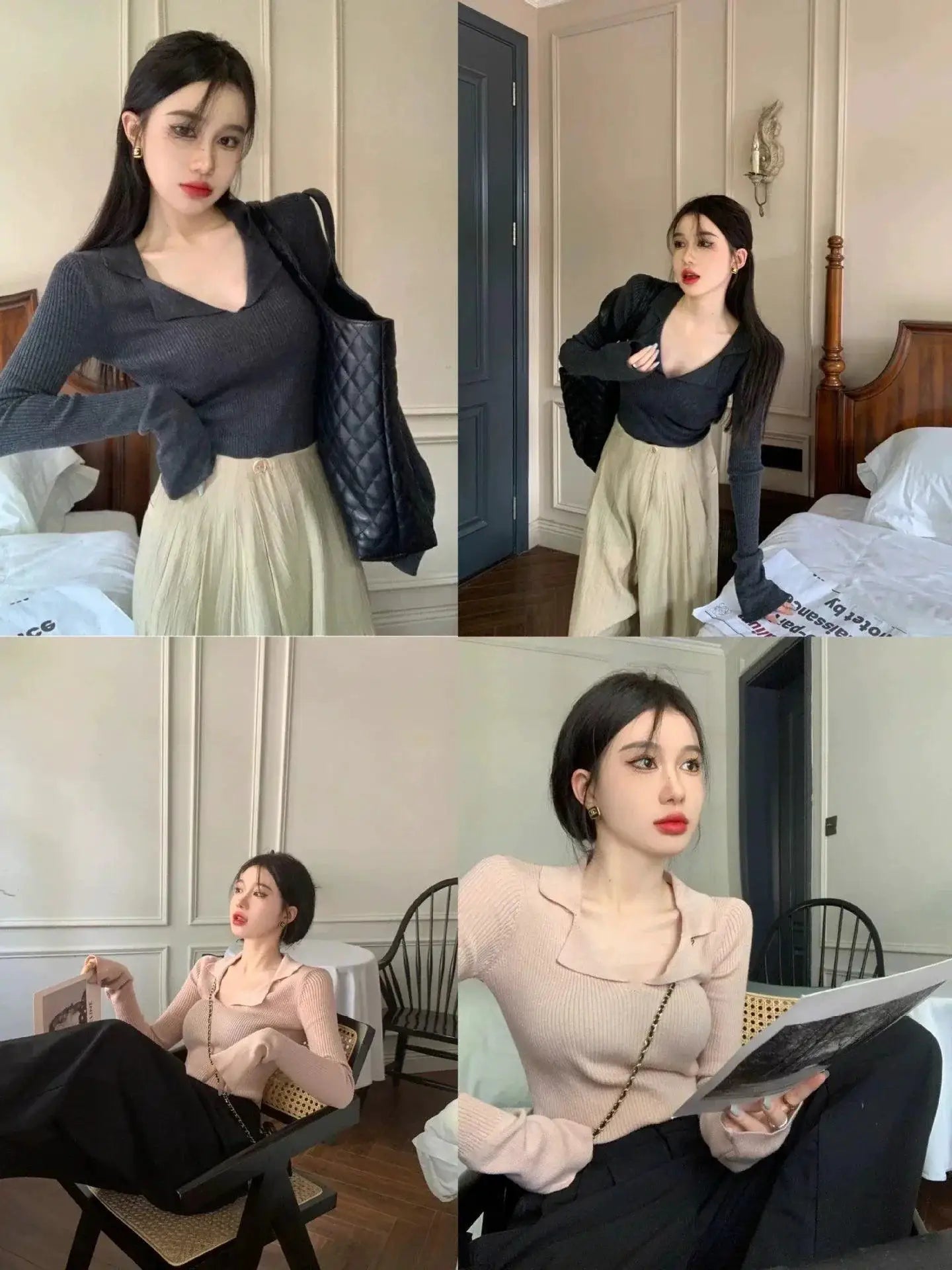 Japanese Style Cotton Long Sleeve Slim Fit Sweater