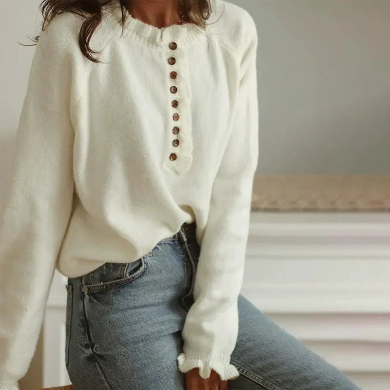 Fashion Raglan Knitted Lace Collar Pullover Chic For Women