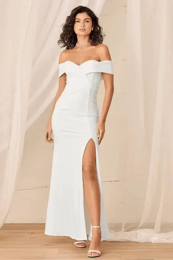 Elegant Off Neck Slit Dress Slim Fit For Evening Events