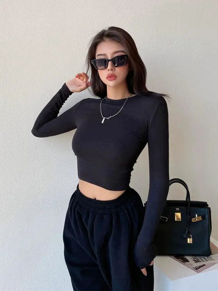 Winter Chic High Waist Long Sleeve Shirt Top Fashion