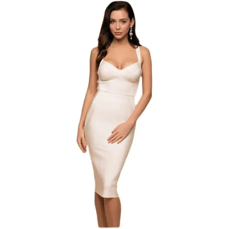 Elegant Knitted Dress Spaghetti Strap Slim Fit Versatile