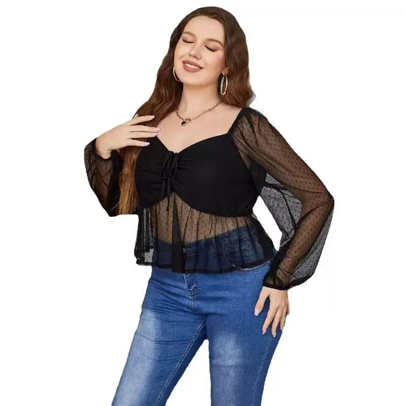Curvy Chic Mesh See Through Top For Plus Size Women