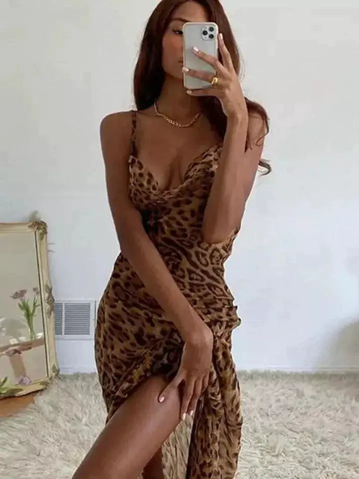 Leopard Print Maxi Dress For Beach Party Chic Style