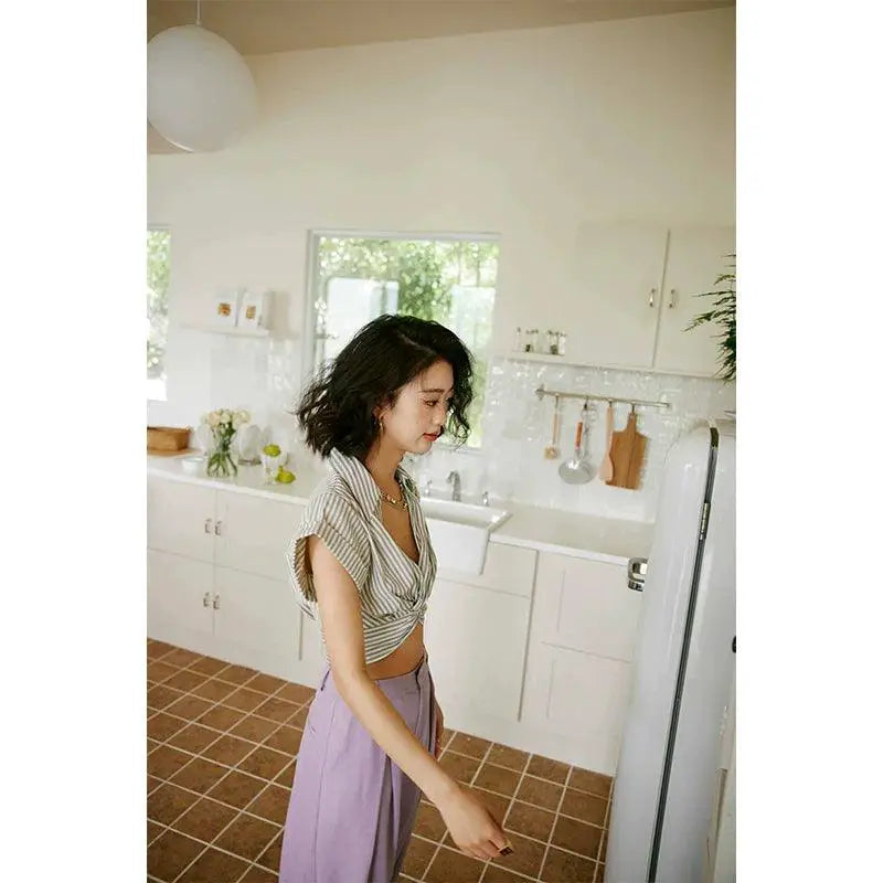 Rosebanks Purple Striped V Neck Shirt Chic Summer Style