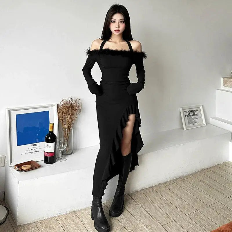 Stylish Stuffed Dress With Unique Collar Modern Elegance