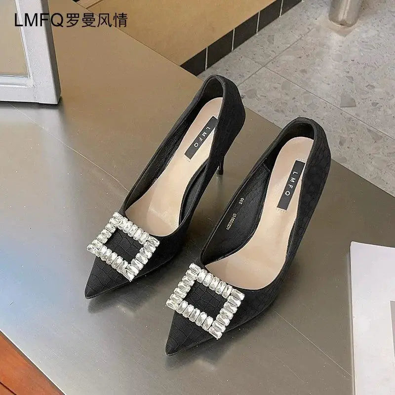 Genuine Leather Rhinestone High Heels For Stylish Women
