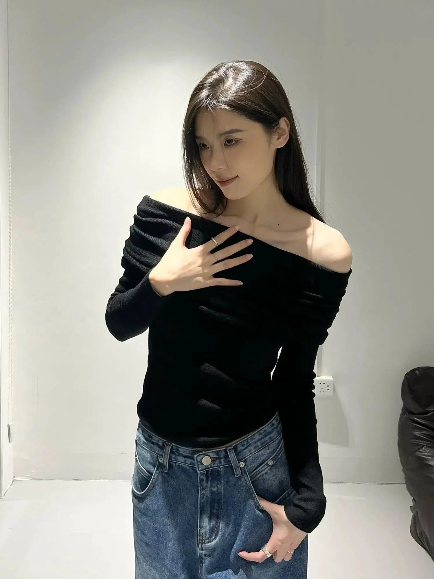 Cozy Chic Slim Off Shoulder Sweater For Autumn Glam