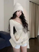 Autumn Chic V Neck Long Sleeve Tee For Everyday Style