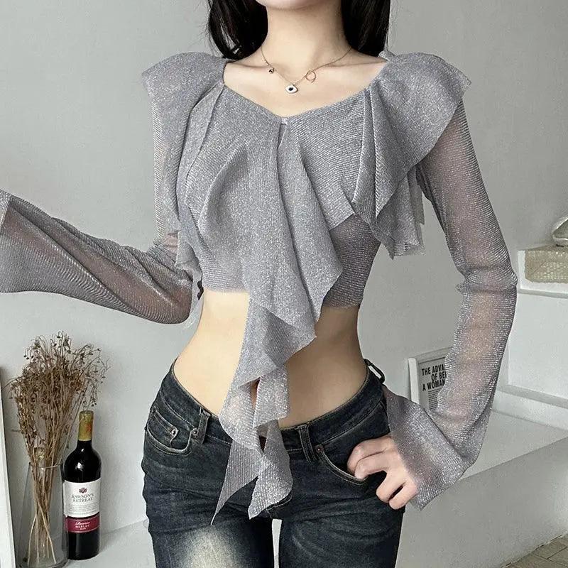 French Ruffles Patchwork T Shirt Trendy Urban Streetwear