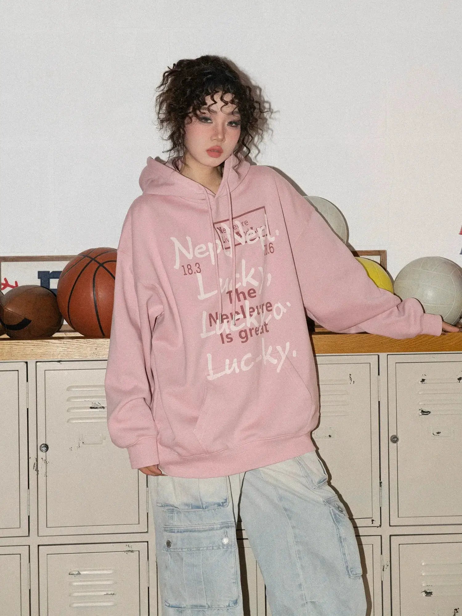 American Style Retro Alphabet Padded Fleece Hooded Sweater