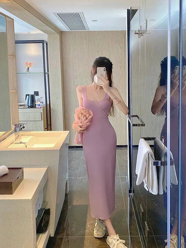 Purple Summer Niche Sling Dress Slim Fit Korean Fashion
