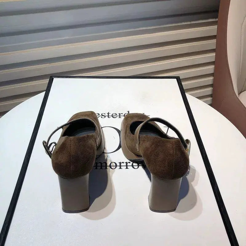 Mary Jane Vintage Suede Heels Retro Chic Korean Style