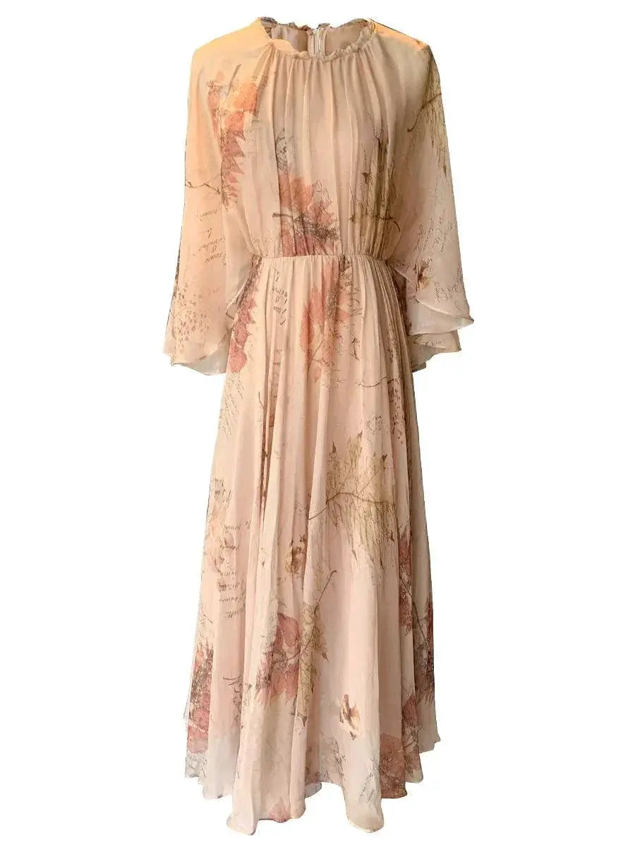 Chiffon Floral Dress Elegant Bohemian A Line Skirt