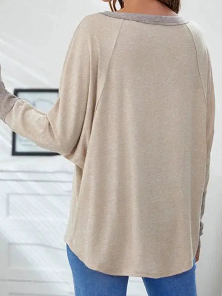 Fall Round Neck Loose Pullover Women Contrast Color 2024