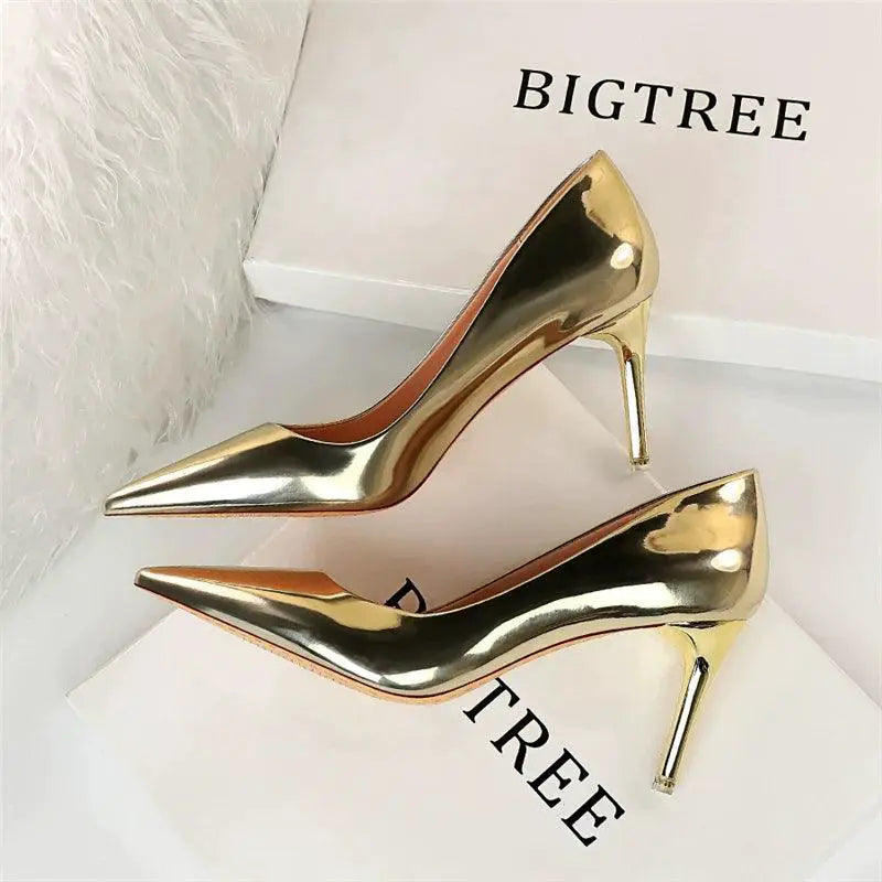 Bright Leather High Heels European Style Shoes Glamorous