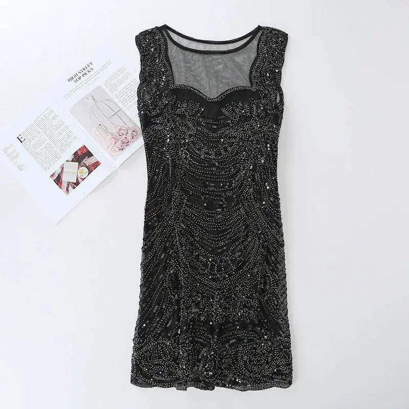 Elegant Sequins Mesh Dress Retro Style For Fashionistas