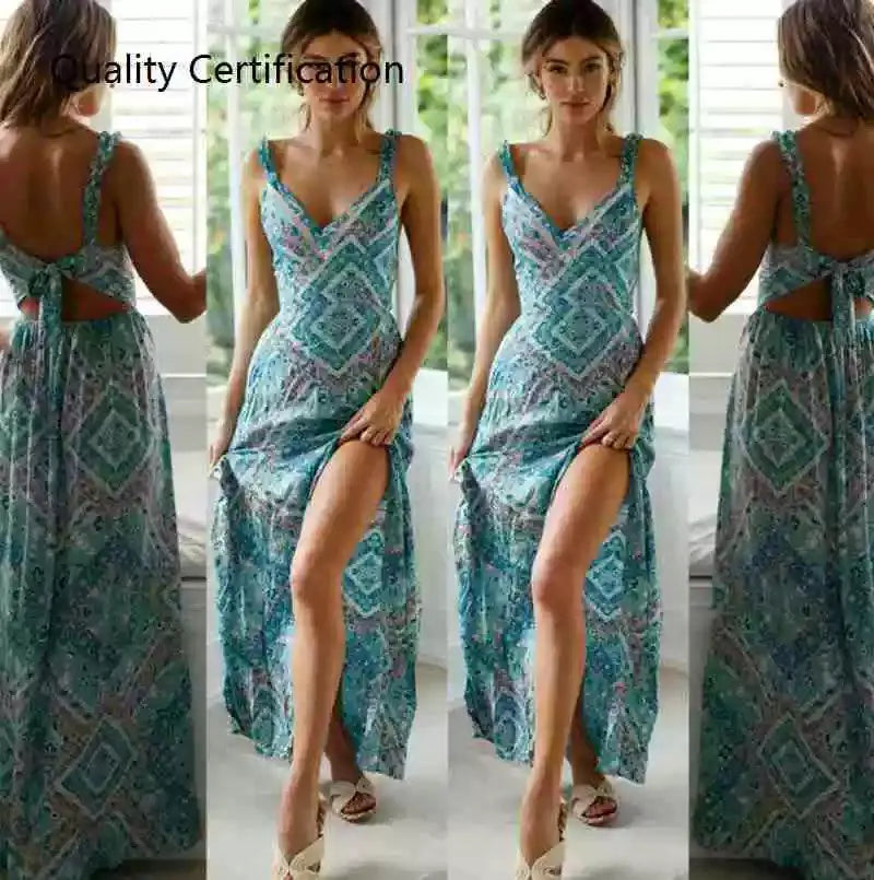 Elegant Floral Maxi Dress Sophisticated V Neck Sundress