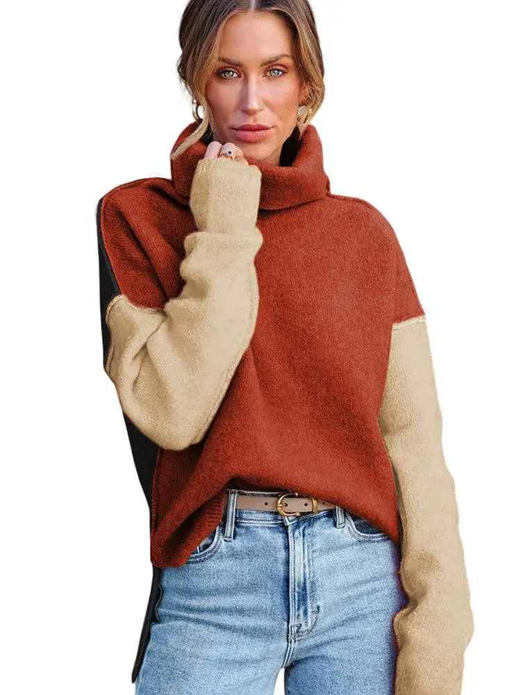 Fall Winter Arrival Color Matching Turtleneck Sweater Women