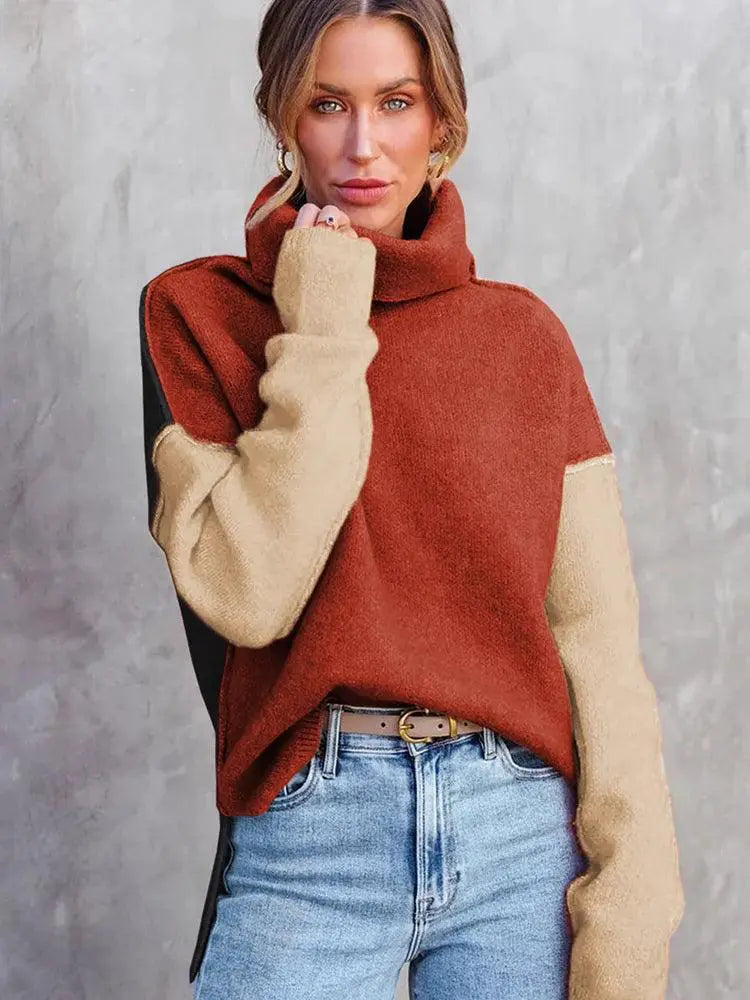 Fall Winter Arrival Color Matching Turtleneck Sweater Women