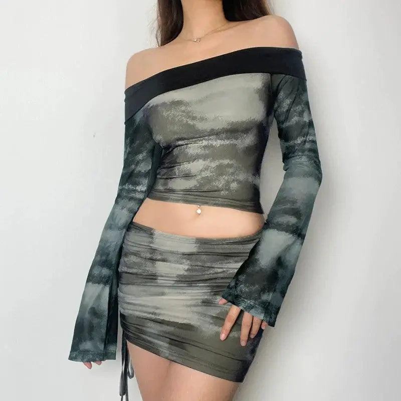 Kliou Retro Tie Dye Gyaru Set For Stylish Winter Fashion
