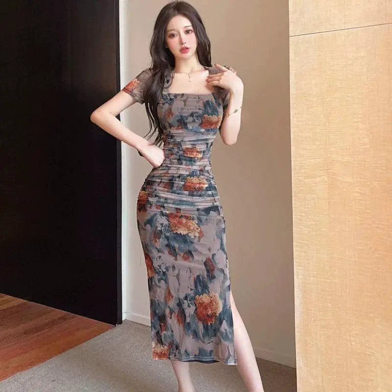 Vintage Mesh Dress Korean Style Icon With Floral Charm