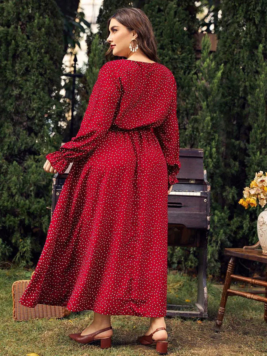 Summer Vibes Polka Dot V Neck Dress for Plus Size Women