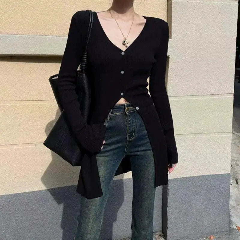 French Chic V Neck Sweater Autumn 2023 Style Statement