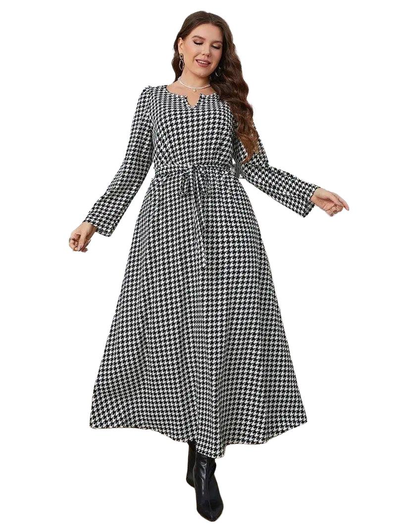 Cozy Plaid V Collar Dress for Plus Size — product view 1