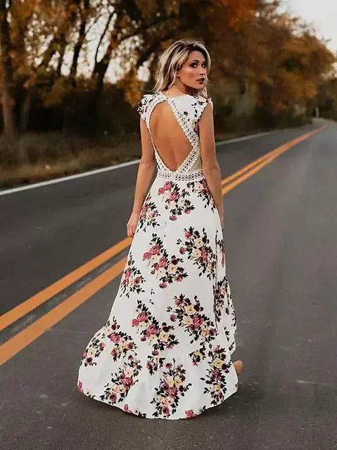 Floral Backless Beach Dress Boho Chic Summer Style