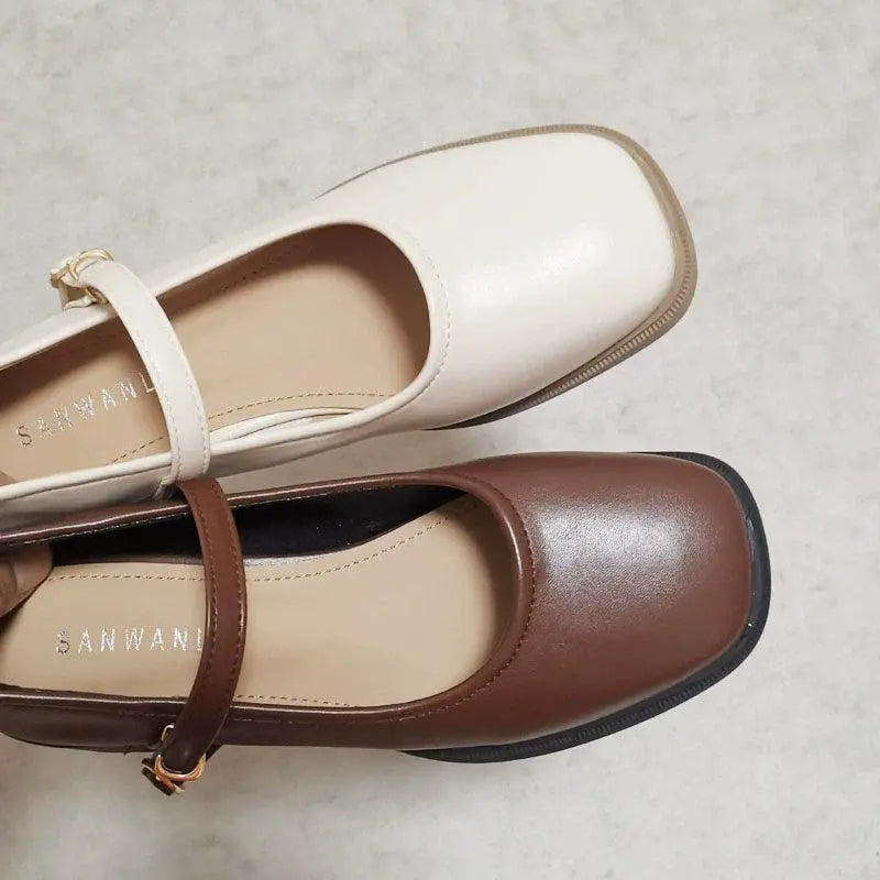 Soft Leather Square Toe Strap Shoes For Stylish Winter Wear