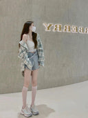 Hong Kong Style Raw Edge Denim Shorts for Stylish Young Adults