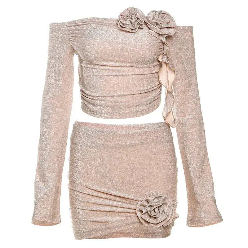 Kliou Flower Off Shoulder T Shirt Elegant Winter Style