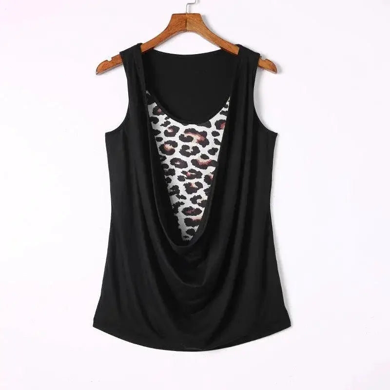 Leopard Print Sleeveless Tops Summer 2024 Splicing Fashion