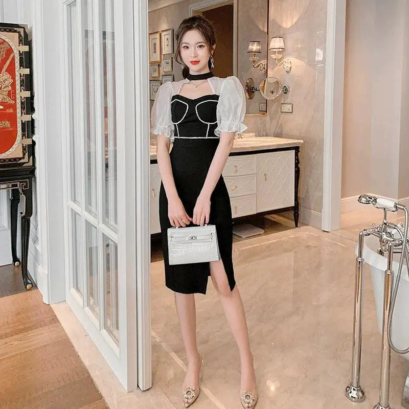 Vintage Rhinestone Dress For Women Elegant European Charm